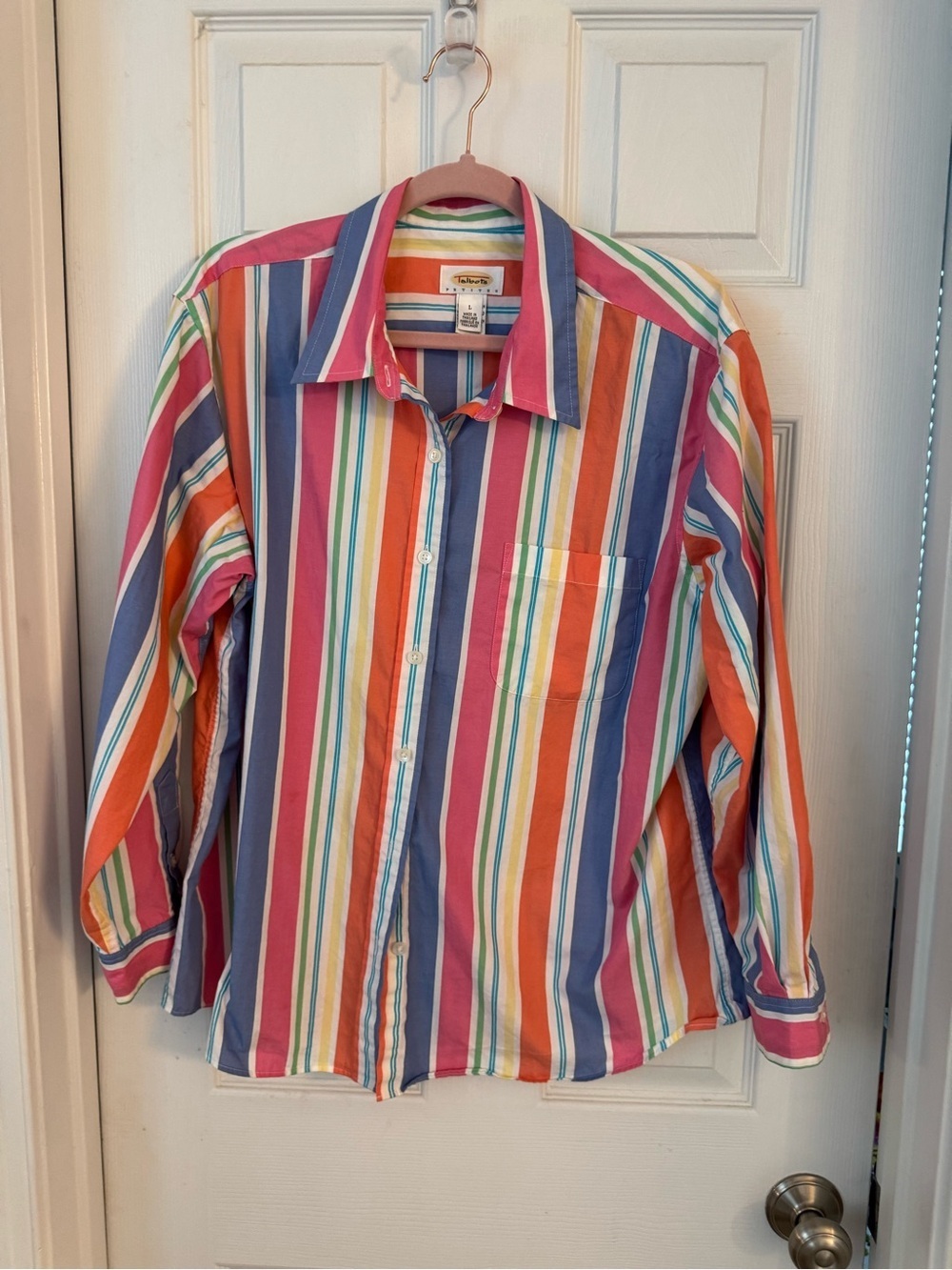 Talbots 80’s Inspired Vertical Stripe Shirt Button Down multi color Size L